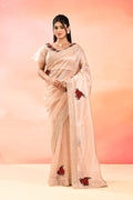 Elegant Peach With Embroidered Rose Motifs Silk Blend Designer Saree