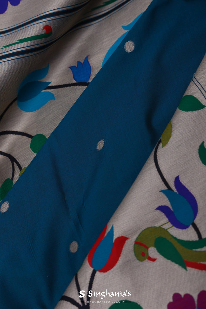 <img> Elephant Bluish Cyan Paithani Saree With Butti'S