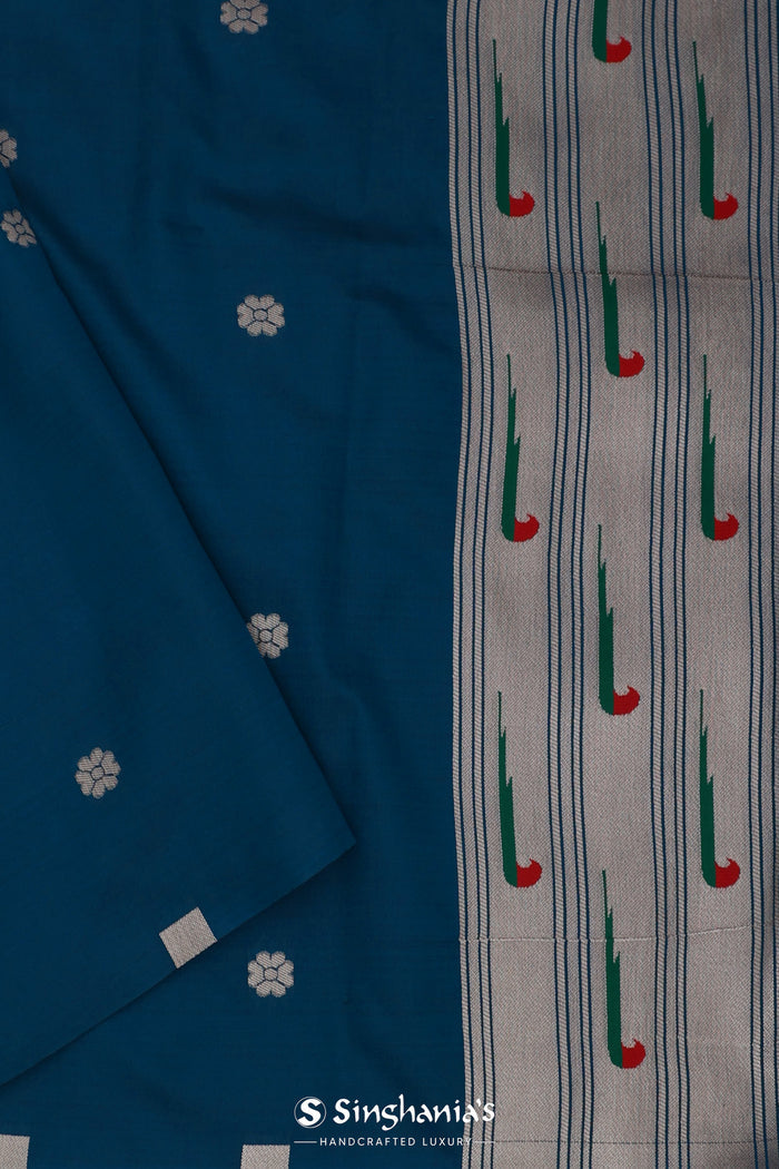 <img> Elephant Bluish Cyan Paithani Saree With Butti'S