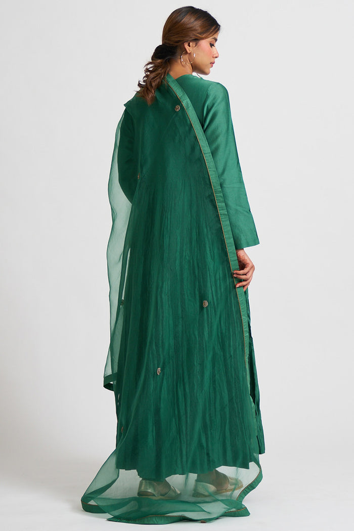 Emerald Green Button Placket Anarkali Set