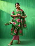 Emerald Green Floral Printed Georgette Anarkali Set