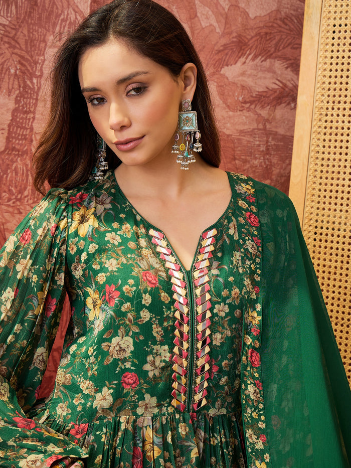 Emerald Green Printed Crepe Sharara Set