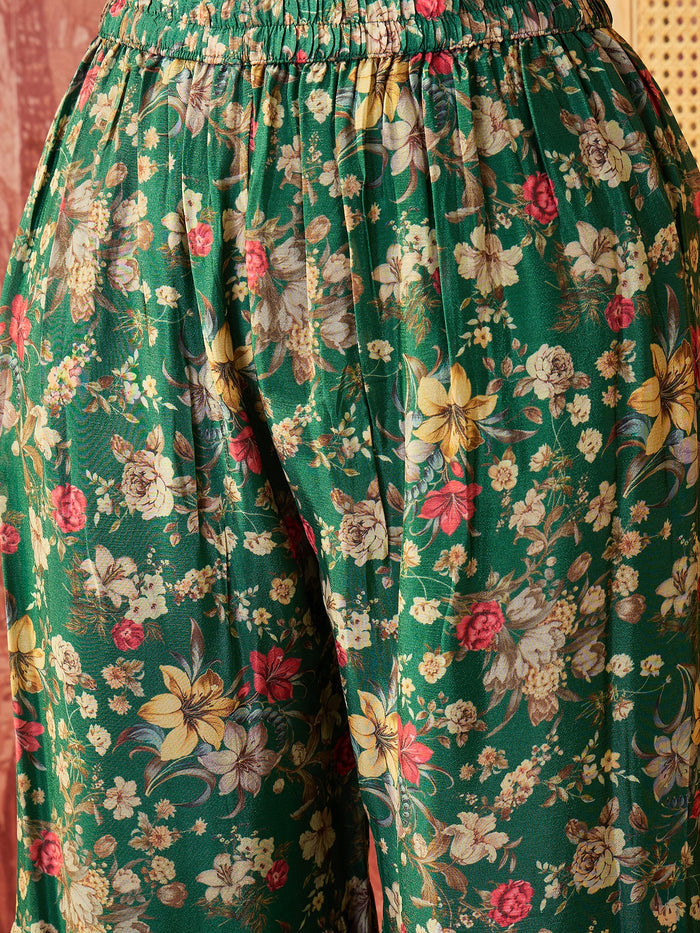 Emerald Green Printed Crepe Sharara Set