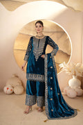 Emerald Green Velvet Embroidered Kurti Set