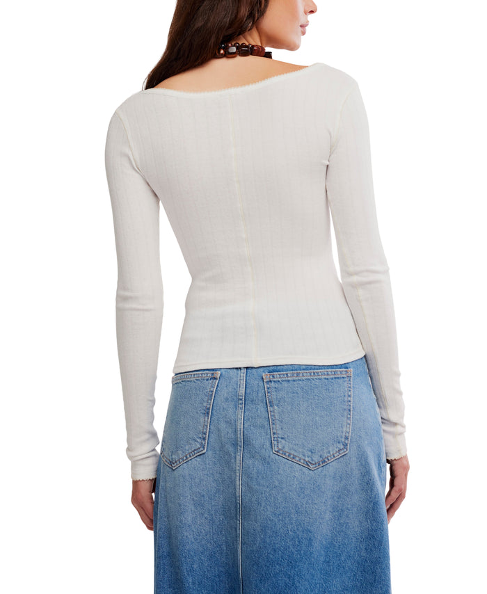 End Game Pointelle Long Sleeve in Sugar Swizzle - Madison's Niche