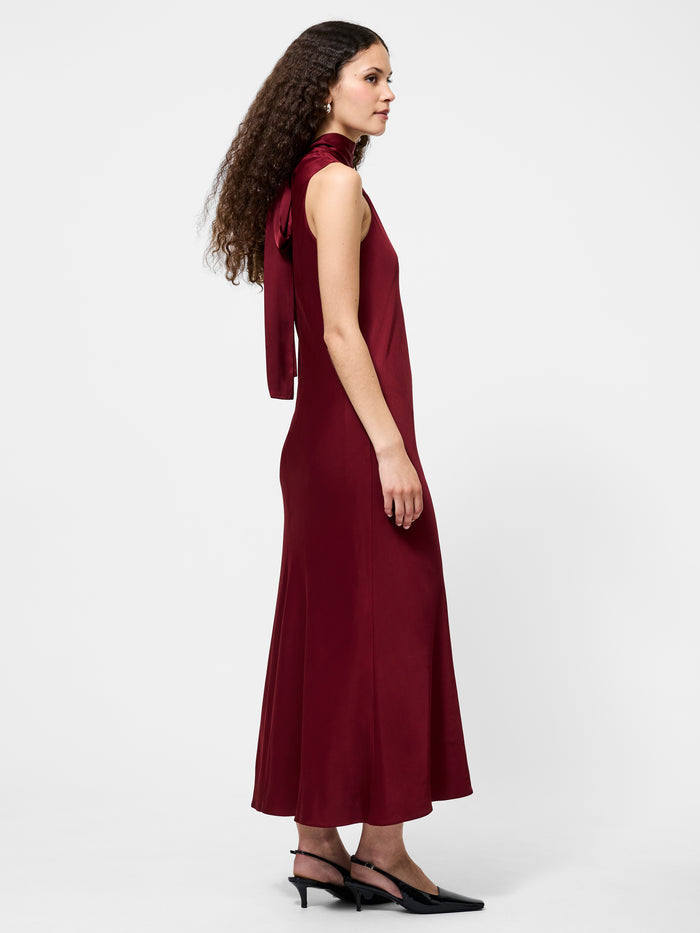 Ennis Bow Back Midi Dress in Cabernet - Madison's Niche