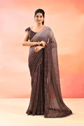 Espresso Brown Metallic Shimmer Net Saree With Elegant Beaded Tassels