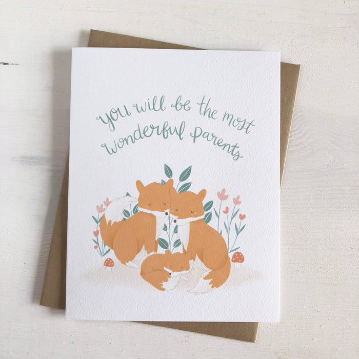 Fabled Forest - New Baby Greeting Card - Wonderful Parents (Foxes)-Greeting Cards-Posh Baby