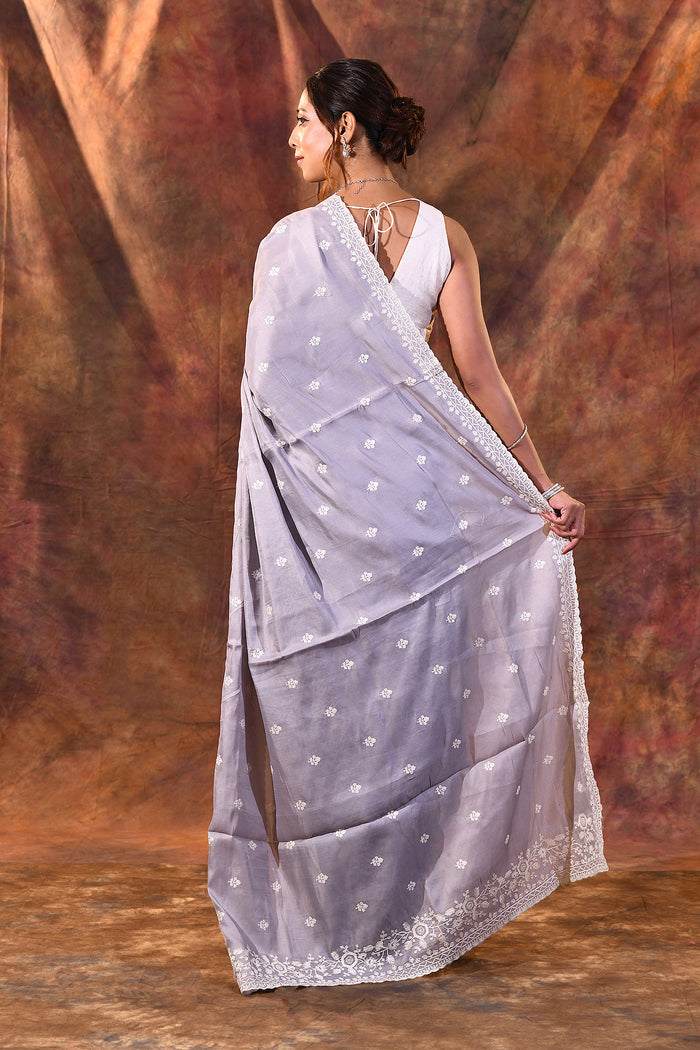 Feather Purple Floral Silk Blend Saree
