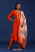 <img> Fire Orange Crush Georgette Sequence Work Kurti Set
