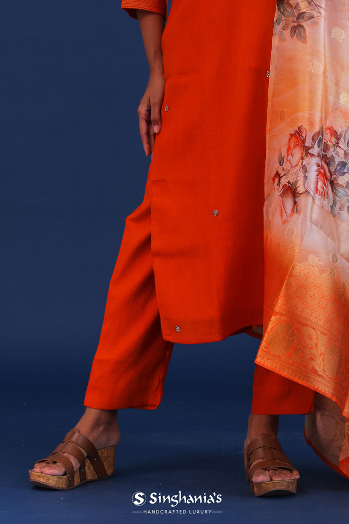 <img> Fire Orange Crush Georgette Sequence Work Kurti Set