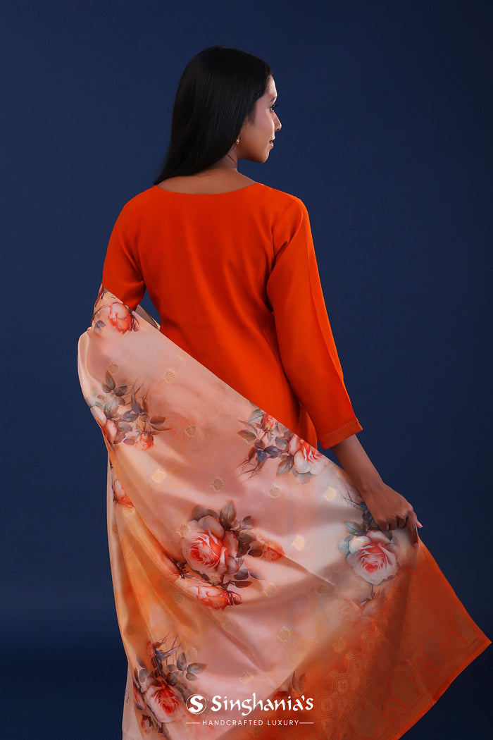 <img> Fire Orange Crush Georgette Sequence Work Kurti Set
