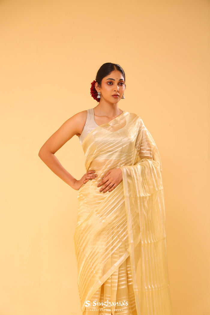 <img> Flax Gold Tissue Banarasi Silk Saree