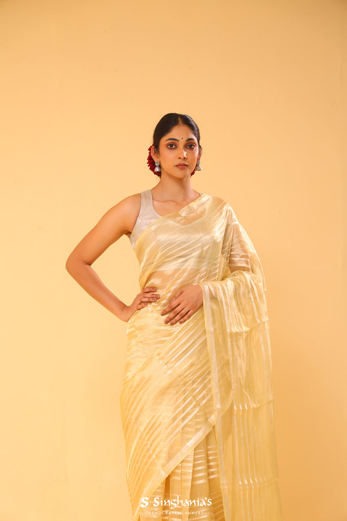 <img> Flax Gold Tissue Banarasi Silk Saree
