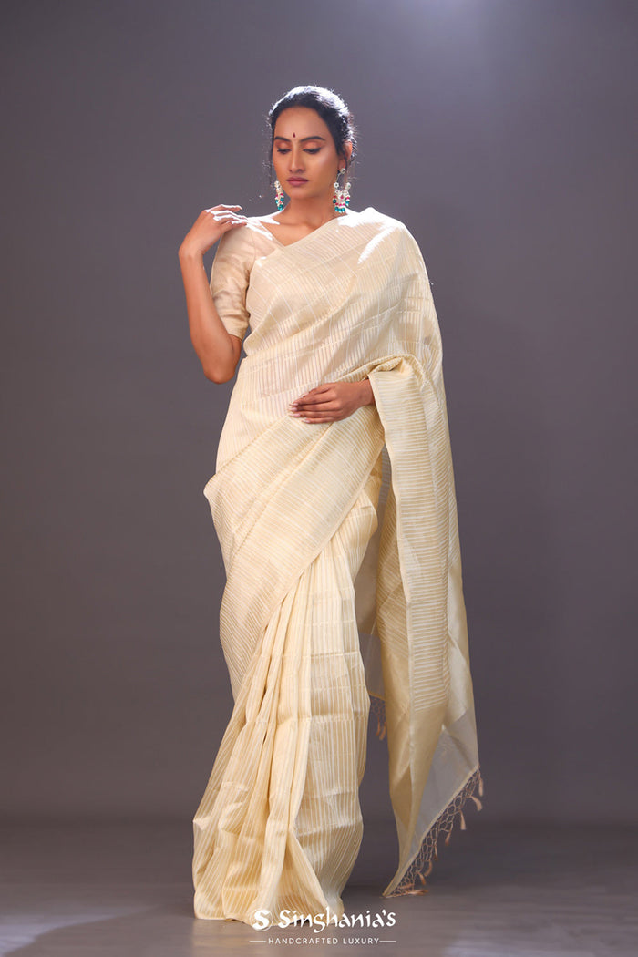 <img> Flax Gold Tissue Banarasi Silk Saree