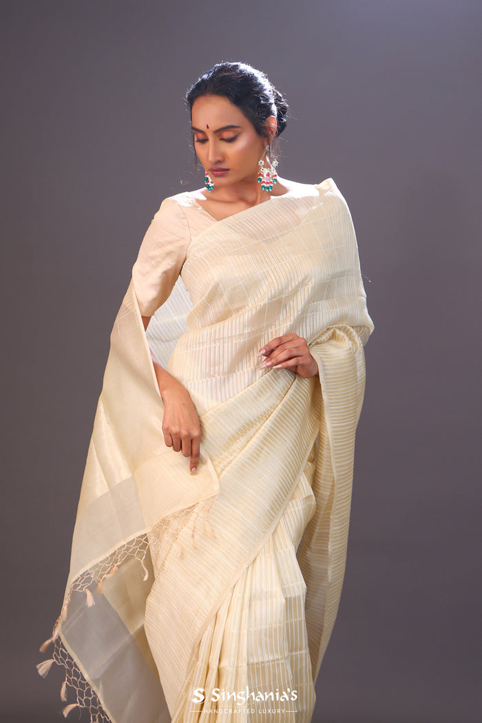 <img> Flax Gold Tissue Banarasi Silk Saree