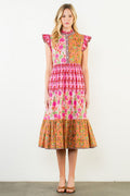 THML sale dress patchwork pink orange tiered dress