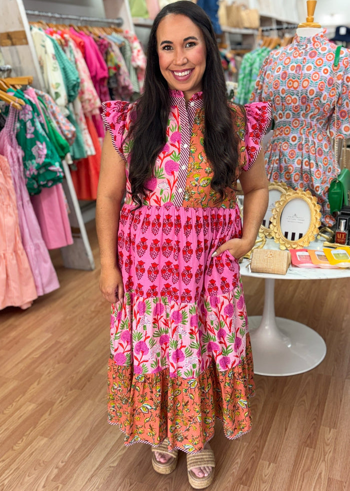 Floral Dreams Pink Patchwork Tiered Dress