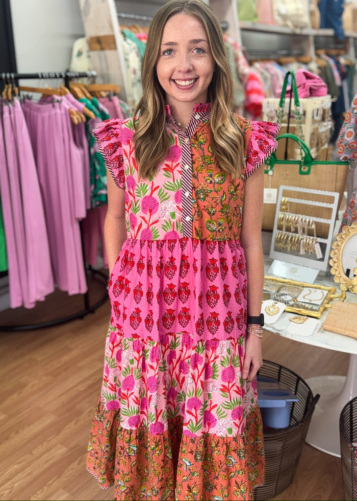 Floral Dreams Pink Patchwork Tiered Dress