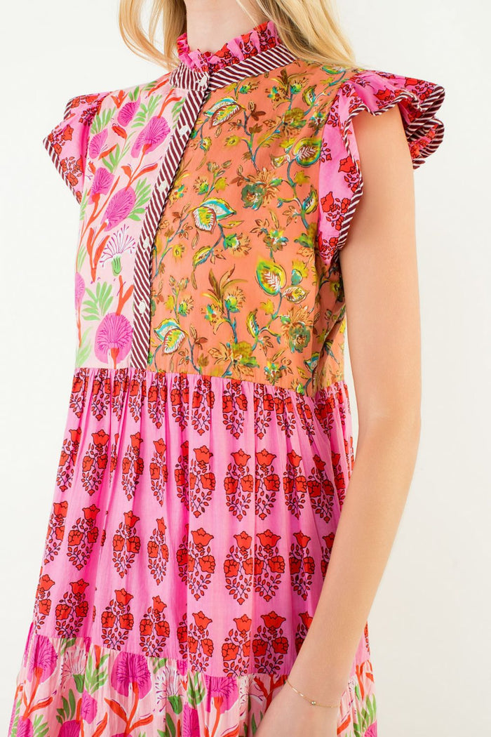 Floral Dreams Pink Patchwork Tiered Dress
