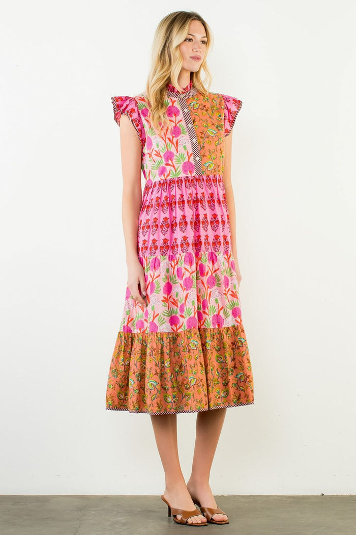 Floral Dreams Pink Patchwork Tiered Dress
