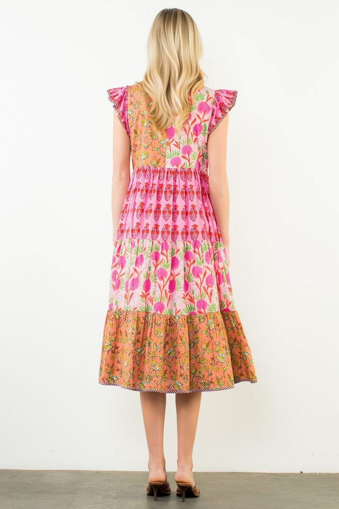 Floral Dreams Pink Patchwork Tiered Dress