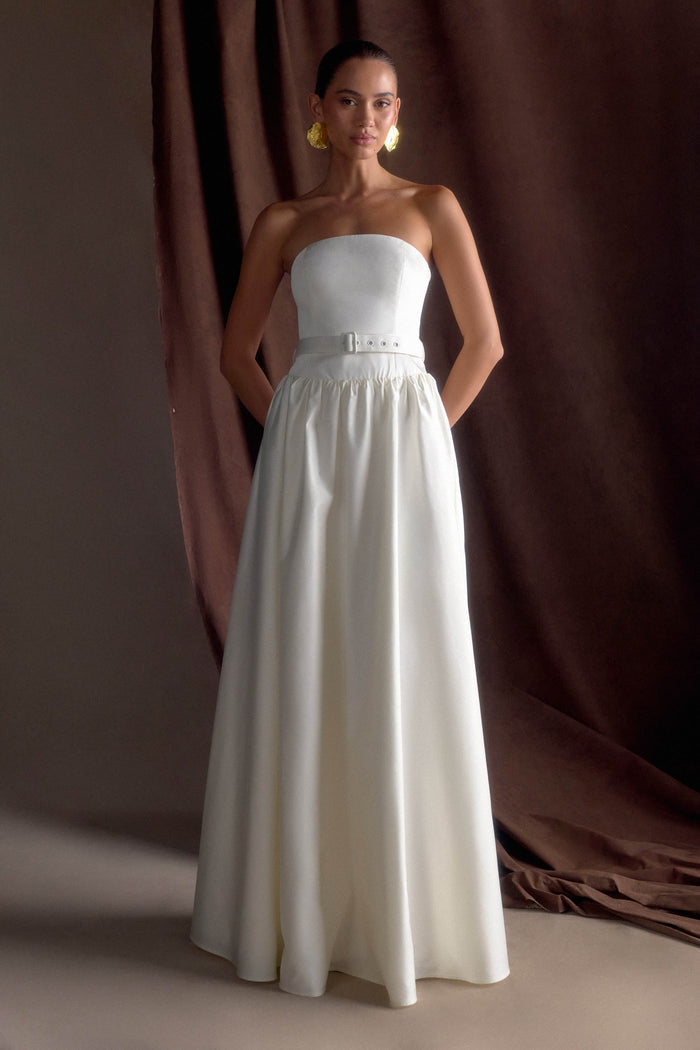 Florence Strapless Belted Maxi Dress - White