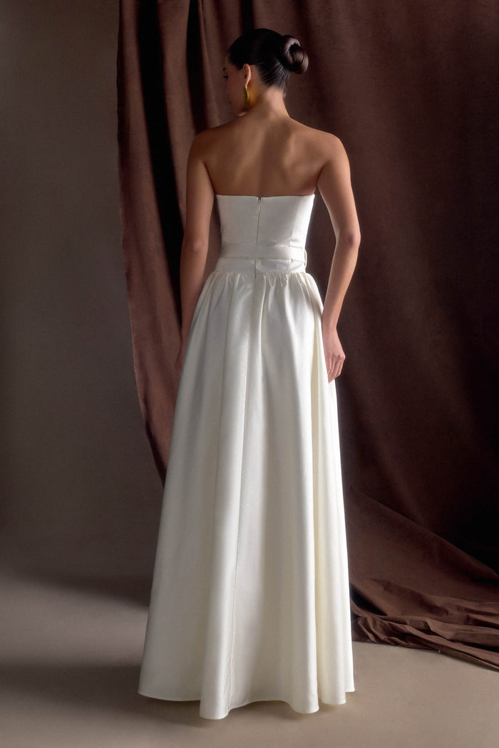Florence Strapless Belted Maxi Dress - White