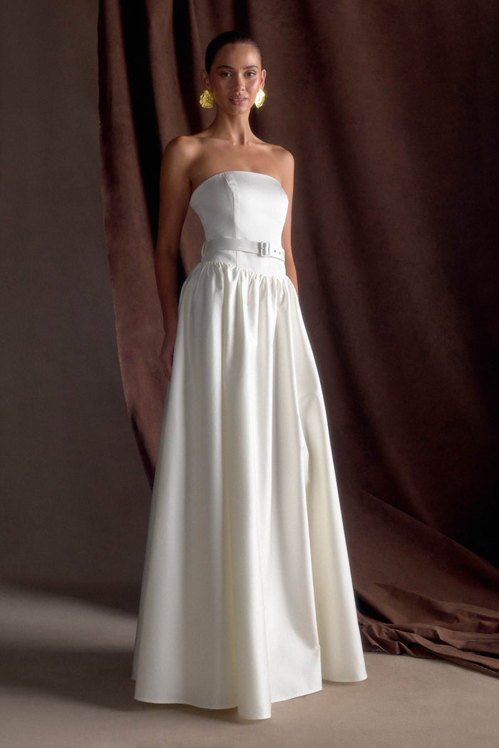 Florence Strapless Belted Maxi Dress - White