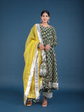 Forest Green Floral Print Anarkali Set