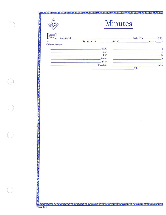 Form 25-S- Special Stock Minutes No Lines