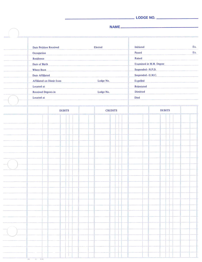 Form 63- Members Ledger (Loose Leaf)