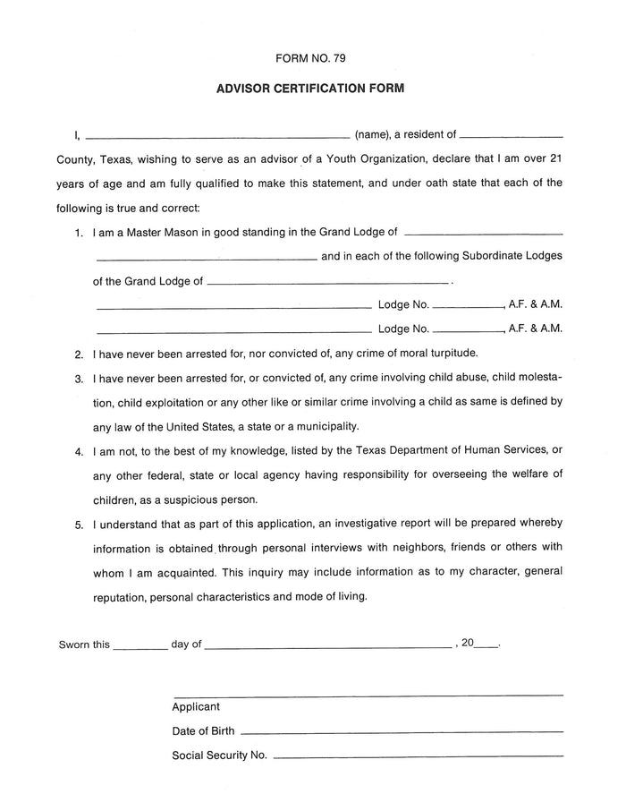 Form 79- Advisor Certification