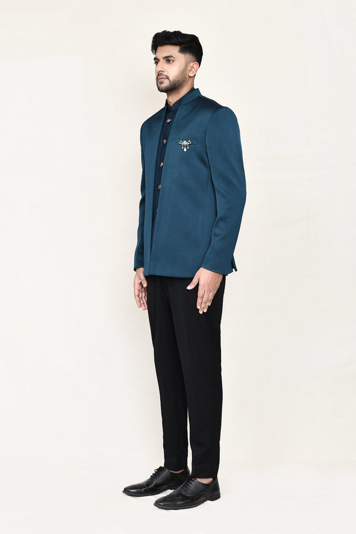 French Blue Polyester Sherwani Set