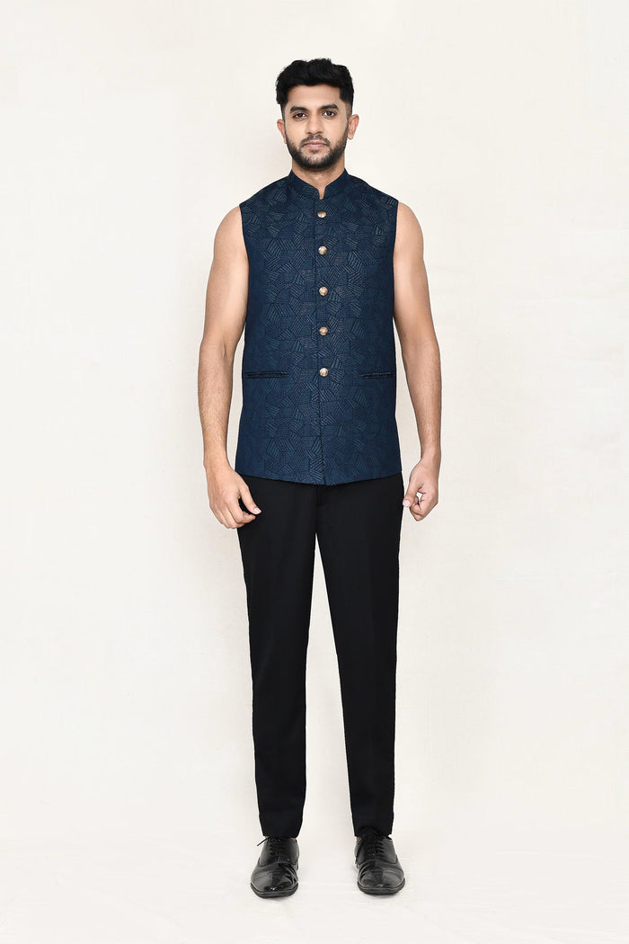 French Blue Polyester Sherwani Set