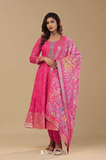 French Rose Pink Banarasi Anarkali Set