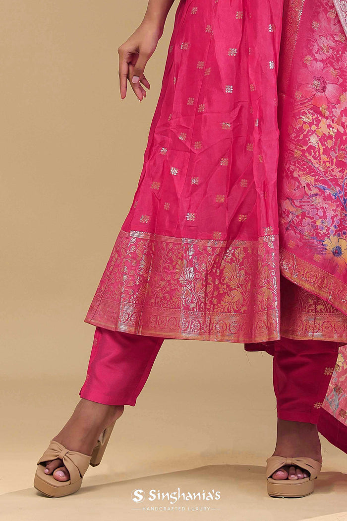 French Rose Pink Banarasi Anarkali Set