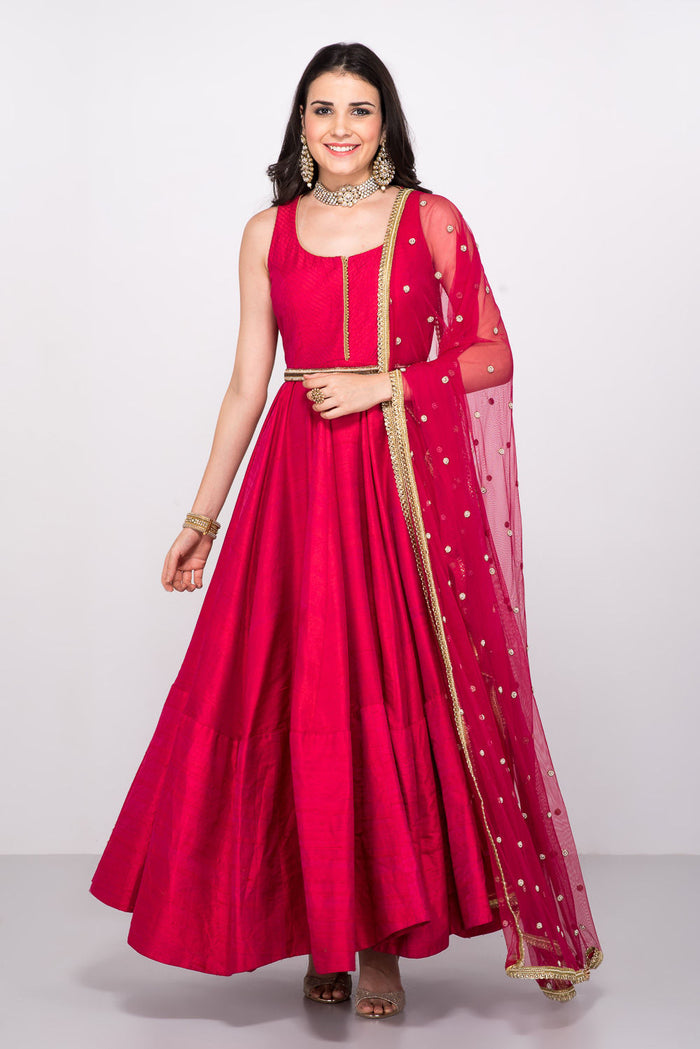 Fuchsia Pink Gota Bordered Anarkali Set