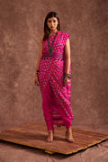 Fuchsia Pink Pure Chinon Drape Saree