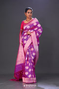 <img> Fuchsia Purple Butta Banarasi Silk Saree