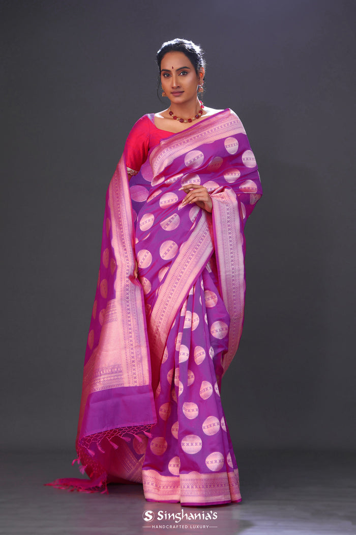<img> Fuchsia Purple Butta Banarasi Silk Saree