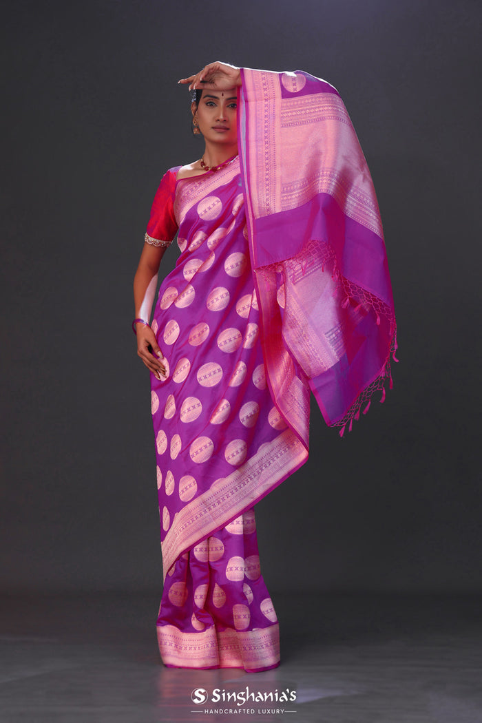 <img> Fuchsia Purple Butta Banarasi Silk Saree