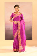 Fuchsia Purple Foil Printed Dupion Silk Saree