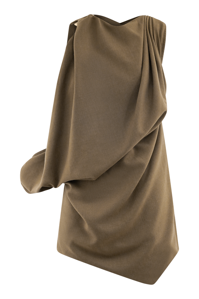 Gabriella Draped Mini Dress - Light Brown Marle