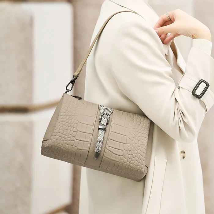 Khaki  Croco genuine leather messenger cowhide flap FTF Market UK