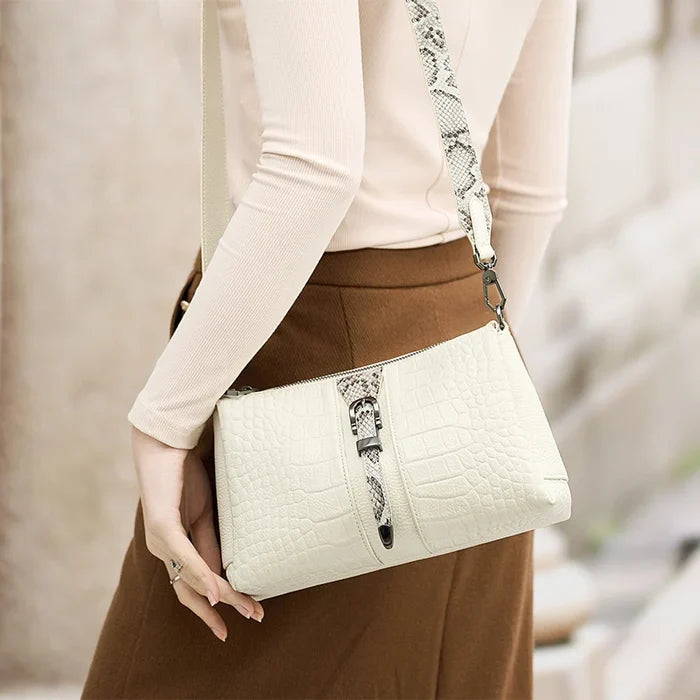 Beige Croco genuine leather messenger cowhide flap FTF Market UK