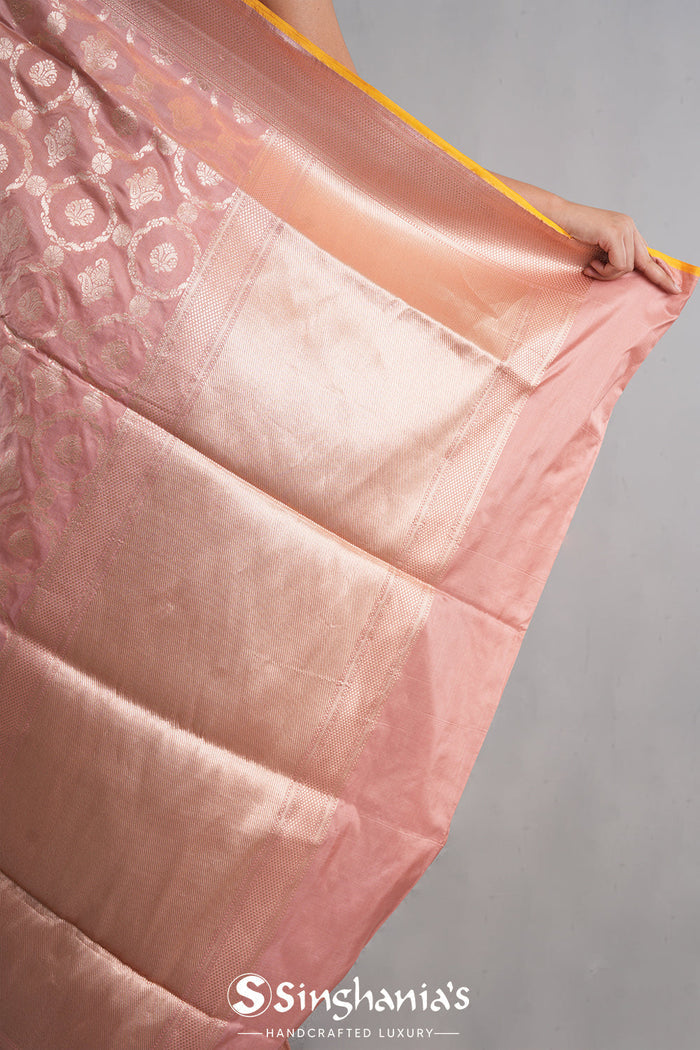 <img> Geranium Pink Banarasi Silk Jaal Saree
