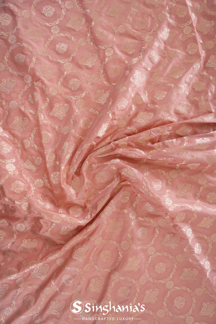 <img> Geranium Pink Banarasi Silk Jaal Saree