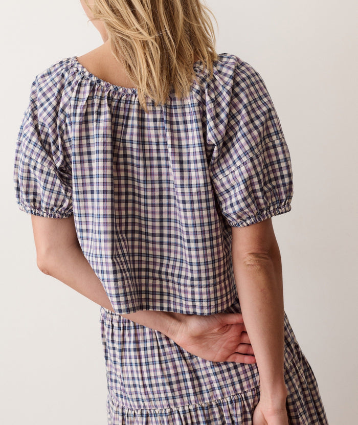 Gia Poplin Blouse - Blue & Lavender Plaid