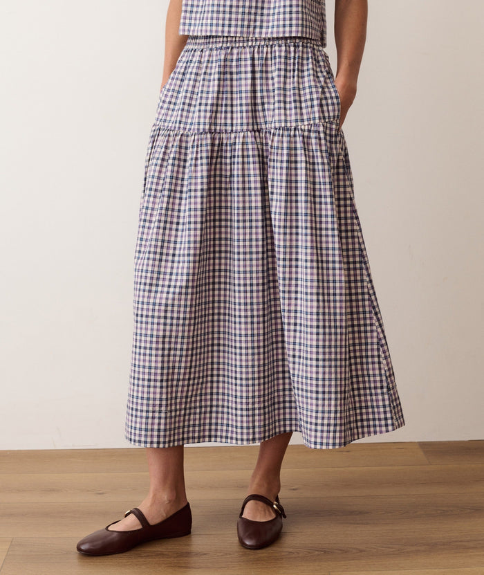 Gia Poplin Skirt - Blue & Lavender Plaid